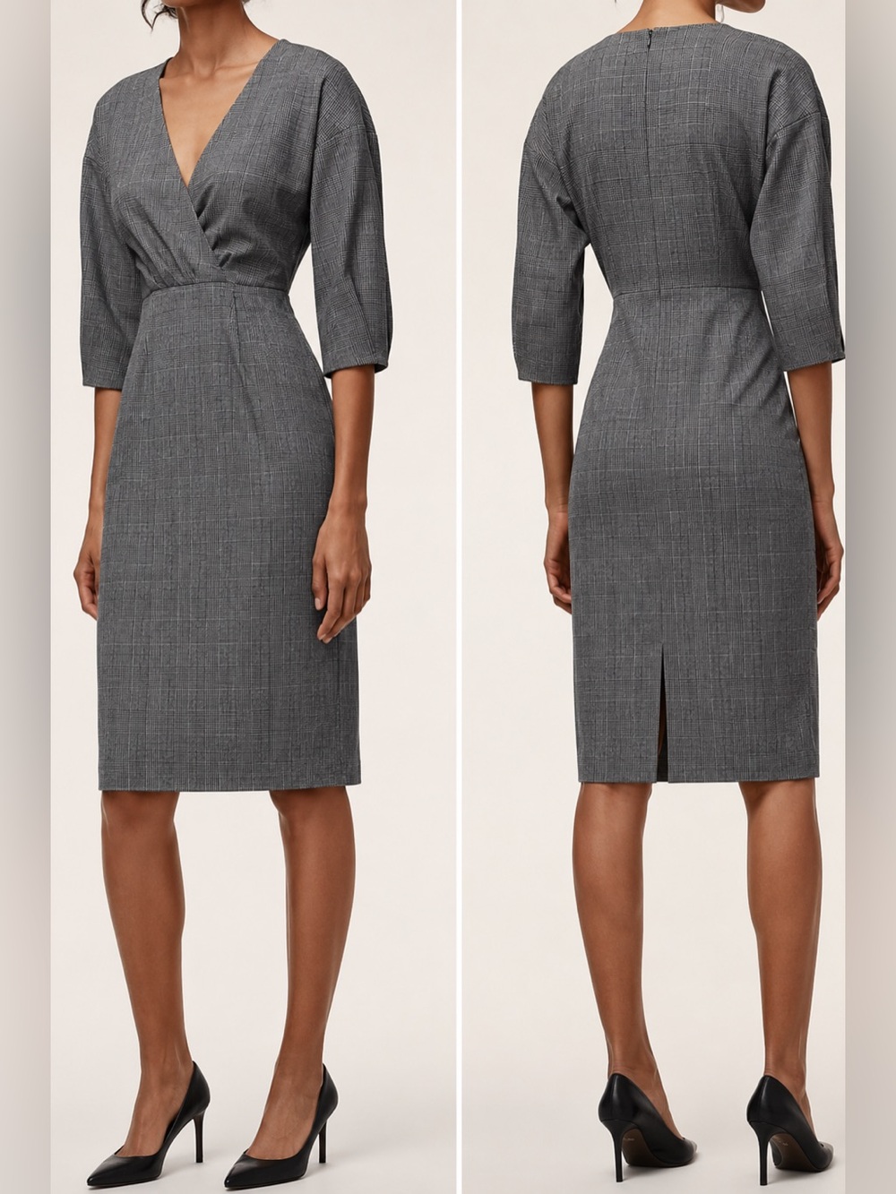 BABATON dark gray plaid midi Kurt dress size 10